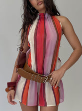 Veloria Halter Mini Dress Pink Stripe