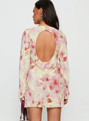 Odelie Long Sleeve Plisse Mini Dress Multi Floral